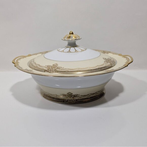 Noritake China Gold Trim Handpainted Galatea Covered Serving Bowl Japan Vintage - Picture 1 of 16